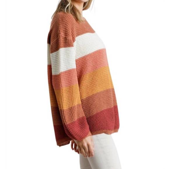 NEW UMGEE striped long sleeve knit sweater in orange - Picture 2 of 3